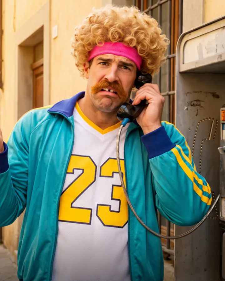 Mr. Gonner on a pay phone during a field trip.